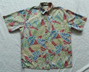 Blue Red Floral Short Sleeve Button Up Hawaiian Beach Shirt - Large Mens Vtg - Picture 1 of 5