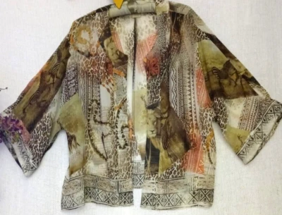 Travelsmith Top L Open Front Silky Animal Safari Jungle Zebra Lion Outfit Topper - Image 1 of 4