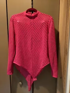 Camisa elástica rosa caliente manga larga entrepierna a presión rayas ver a través unisex sexy - Imagen 1 de 5