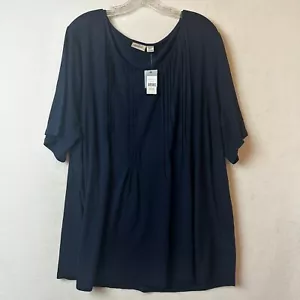 NWT Avenue Blouse top Womens Plus Size 26/28 navy blue Tunic Pleated Front - Picture 1 of 6