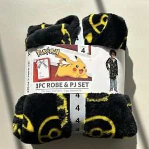 Pokemon | Boys 3-Piece Super Soft Hooded Robe & Pajama Set Size 4 - Picture 1 of 7
