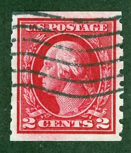 US Sc 413 Carmine 2¢ 1912 SLWmk p.8 1/2 Bobina Negro Onvey Bandera Cancelar - Imagen 1 de 1