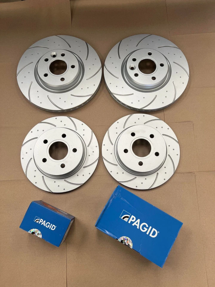 VW Polo 1.8 TSI GTI Dimpled Grooved Brake Discs Set Front & Rear + PAGID PADS - Image 1 of 1