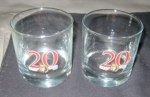 OTTAWA SENATORS NHL ICE HOCKEY 20 YEAR ANNIVERSARY TWO WINE GLASSES VG Cover