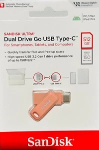 SanDisk 512GB Ultra Dual Type C&A USB3.2 Gen1 Read&Write on PC/Mac/iPad/phone - Picture 1 of 8