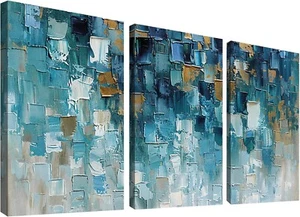 Wall26 - Blue and Navy Abstract Art Painting - CVS - 24"x36"x3 Panels - Picture 1 of 6