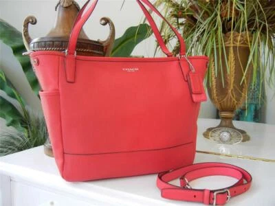 NWT COACH SCARLET RED SAFFIANO LEATHER BABY DIAPER CONVERTIBLE TRAVEL TOTE $398 - Image 1 of 4