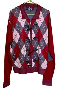 Vtg Royal Prestige Mens Collar Full Zip Argyle Preppy Sweater Elbow Patch Sz M - Picture 1 of 4
