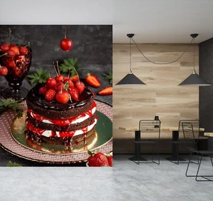 3D Strawberry Cake 824 Wallpaper Mural Wall Print Wall Wallpaper Murals US Honey - Picture 1 of 11