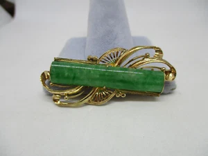 14k Rose Gold Jadeite Jade Pin or Brooch, 9.0 grams  Excellent - Picture 1 of 6