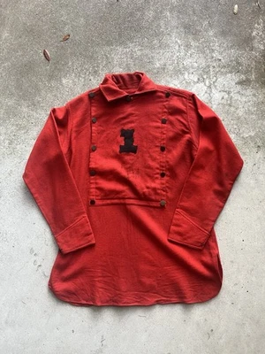 Camisa uniforme vintage antiga bombeiro homem babador década de 1900 década de 1910 extremamente rara - Imagem 1 de 4