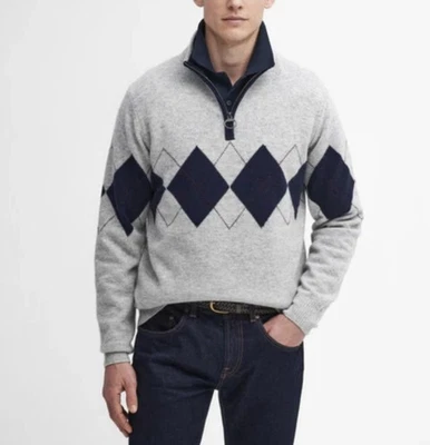 Barbour Hartfield Men’s 100% Wool Gray 1/2 Zip Knitted Sweater Medium NWT - Image 1 of 4