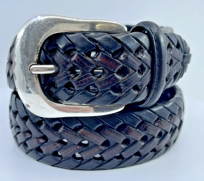 Cinturón de cuero tejido trenzado triple de sangre de buey negro de dos tonos 32” Brighton de colección para hombre Foto 1 de 4