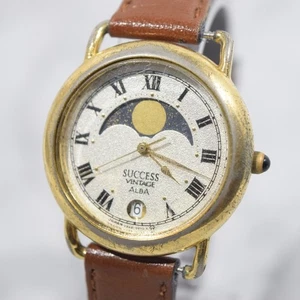 Vintage SEIKO ALBA V338-6011  Moonphase Roman Date UNI-SEX Watch New Battery - Picture 1 of 16