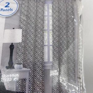 Mainstays 84 Zoll Vorhang Panel Paar schwarz weiß griechische Schlüsselstange Taschenpaneele NEU - Bild 1 von 4