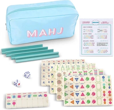 Mini American Mahjong Tile Set Include 160 0.8 Inch Mahjong Tiles 2 Dice 4 Blue- - Image 1 of 4