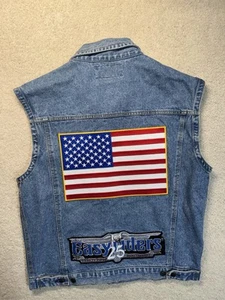 Vtg Easy Riders Biker Club Embroidered Denim Vest USA Flag 4th Of July Size L - Picture 1 of 17