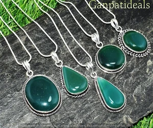 Best Deal Green Onyx Gemstone Chain Pendant Lot 925 Silver Plated Ethnic Jewelry - Picture 1 of 3