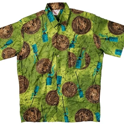 Camisa vintage años 60 Go Barefoot In Paradise monedas hawaianas verde mediana Foto 1 de 4