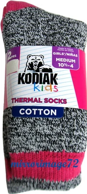 2 PARES NIÑAS KODIAK NIÑOS CALCETINES TÉRMICOS ALGODÓN TALLA MEDIANA 10 1/2-4 NEGRO/ROSA Foto 1 de 2