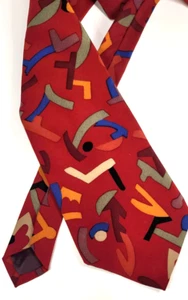 John Henry Tie Geometric Abstract Design Silk Crepe Necktie 58" x 4" U.S.A. - Picture 1 of 5