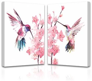 Large Framed Birds Canvas Wall Art,Set of 2 Hummingbird Watercolor Wall Art,P... - Picture 1 of 6