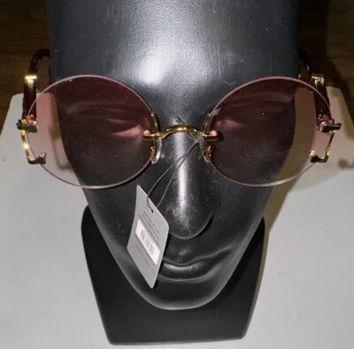 Hombres o Mujeres Elegante Lente Redonda Rosa Gafas de Sol Sin Montura Marco de Madera Aspecto Foto 1 de 4