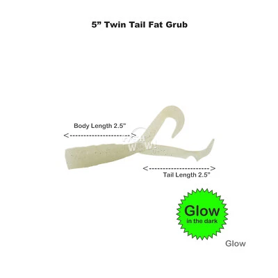 Lote de 5" Grub (con cola extendida) Fat Scampi Twin Tail Perch Soft Bait Brilla en la oscuridad Foto 1 de 4