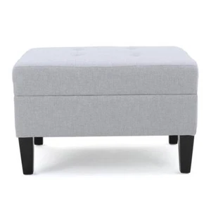 Noble House Ottoman 23.25" D x 28.25" W x 17.75" H Wood Upholstered Light Grey - Picture 1 of 11
