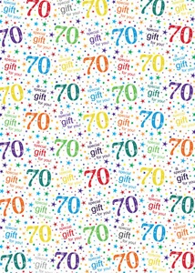 2 Sheets 70th Birthday Wrapping Paper 70 Giftwrap Unisex Multi White (PA-W92) - Picture 1 of 2