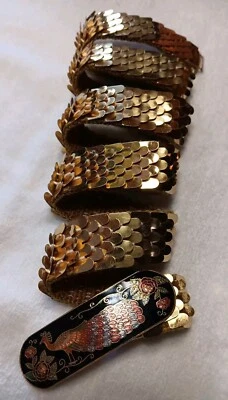 Beautiful Vintage Cloisonné Peacock Buckle, Gold Fish Scale Belt 1970's 34.5" - Image 1 of 4