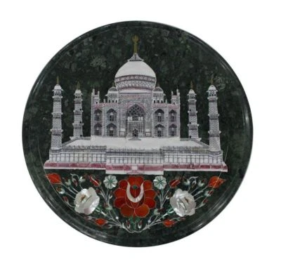 12" green marble side end taj mahal Table Top Inlay Handicraft Home garden Decor - Image 1 of 3