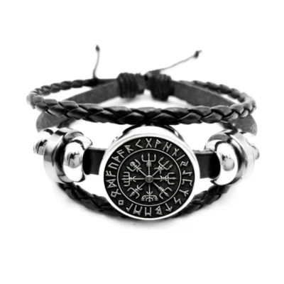Vegvisir Bracelet Rune Compass Cuff Hematite Stone Protection Leather Jewellery - Image 1 of 4