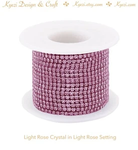 10 Yards 3mm Light Rose Rhinestone Chain with Glass Crystal DIY Sewing Craft - Picture 1 of 2