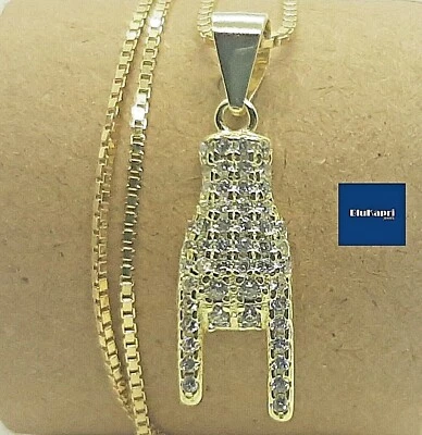 Collana fortuna argento 925 oro ciondolo manina con zirconi - Immagine 1 di 4