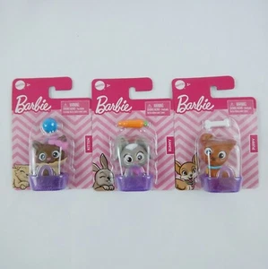 Menge 3 Barbie Puppe Haustiere Welpe Hase Kätzchen Körbe Knochen Karotte Ball 2" Spielzeug - Bild 1 von 11