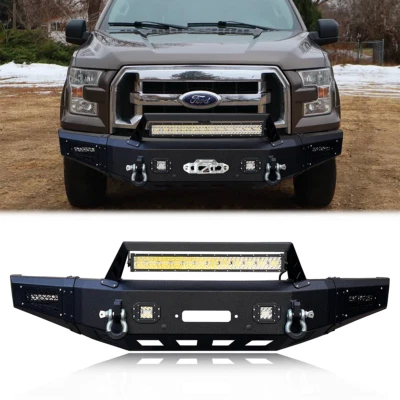 Fit for 2015-2017 Ford F-150 New Black Front  Bumper w/ LED lights + Winch Plate Foto 1 de 4