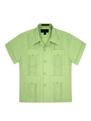 Boys Junior Guayabera Cuban Short Sleeve Embroidered 4 Pocket Shirt KID-OMEGA - Image 1 of 2