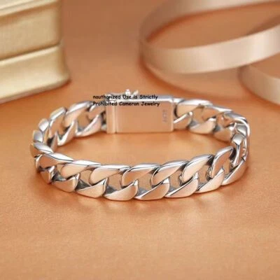 Pure S925 Sterling Silver Chain 7mm Cuban Curb Link Bracelet 7.1-7.9inch L - Image 1 of 4