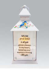 Mum & Dad - Memorial Light Up Lantern - Bird Candle Graveside Memory Remembrance