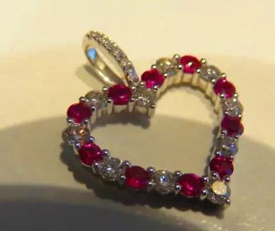 Diamond Ruby Pendant 18 Carat White Gold All Natural Stones - Image 1 of 4