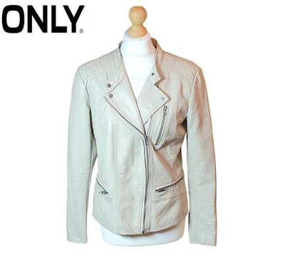Only Mujer Marfil Imitación Cuero Chaqueta Talla EU 40 UK 12 Estilo Motociclista Abrigo de Cuero Foto 1 de 4