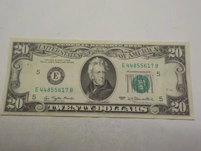 RARE AU 1977 $20 DOLLAR BILL E44855617B RICHMOND FANCY SERIAL NUMBER - Image 1 of 4