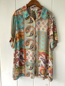 Rose Olive Women’s 1X Paisley Floral Top Multicolor Button Blouse Boho EUC - Picture 1 of 9