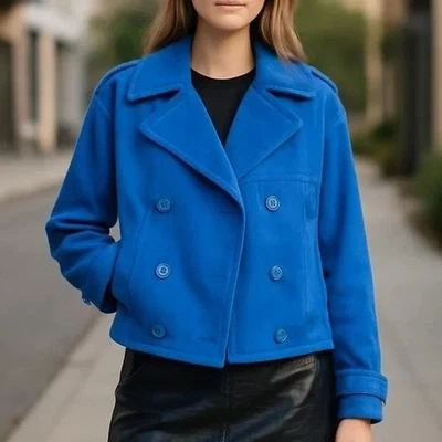 NEW Rachel Roy Cobalt Blue Double Breasted Cropped Blazer Jacket Women's Size L - Image 1 of 4