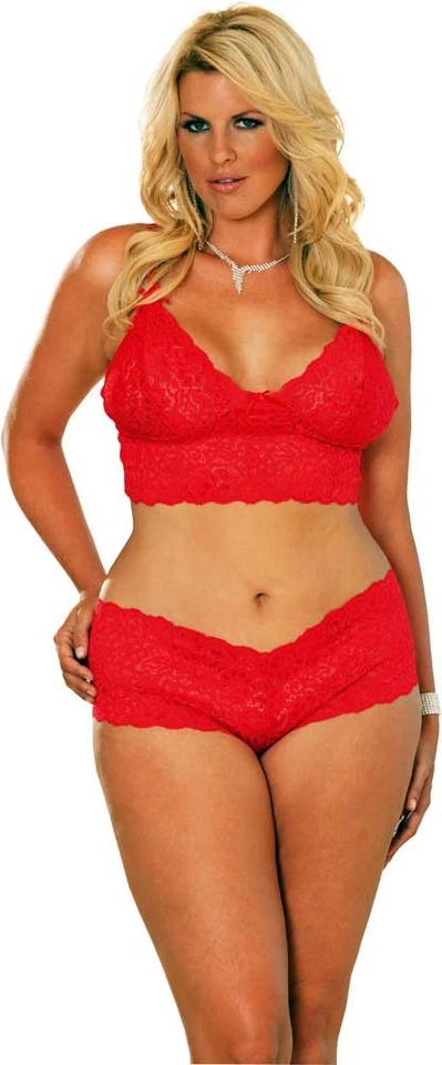 Top cami de encaje y pantalones cortos botines bragas conjunto a juego lencería adulto mujer talla grande Foto 1 de 1