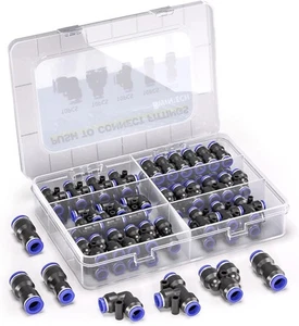 46 Pcs 6Mm Pneumatic Quick Push in Connect Air Tube Fitting Kit,(6Mm Straight/El - Picture 1 of 3