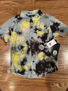 Volcom Shirt Kids Size 5 Black/Gray Button Up Short Sleeve Cotton Casual - Picture 1 of 6