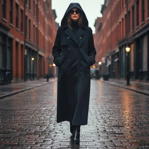 Vintage Preston & York Double-breasted Trench Coat with Hood - Picture 1 of 7