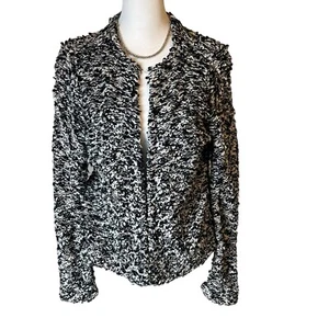 Eileen Fisher offener Strickpullover schwarz weiß Cardigan komplett Bio Baumwolle Tweed - Bild 1 von 9